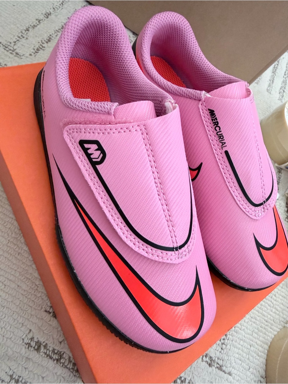 Nike Kids Pink and Coral Mercurial Training Sneakers